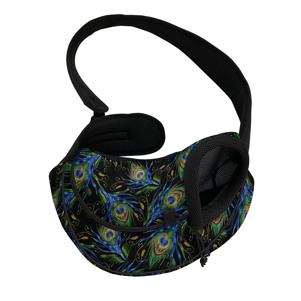 Embroidery Peacock Feather Print Pet Sling Carrier