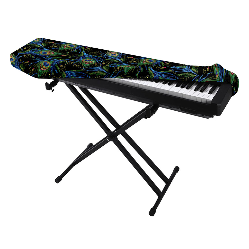 Embroidery Peacock Feather Print Piano Keyboard Cover
