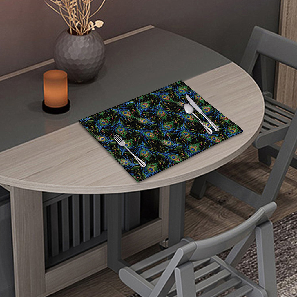Embroidery Peacock Feather Print Placemat
