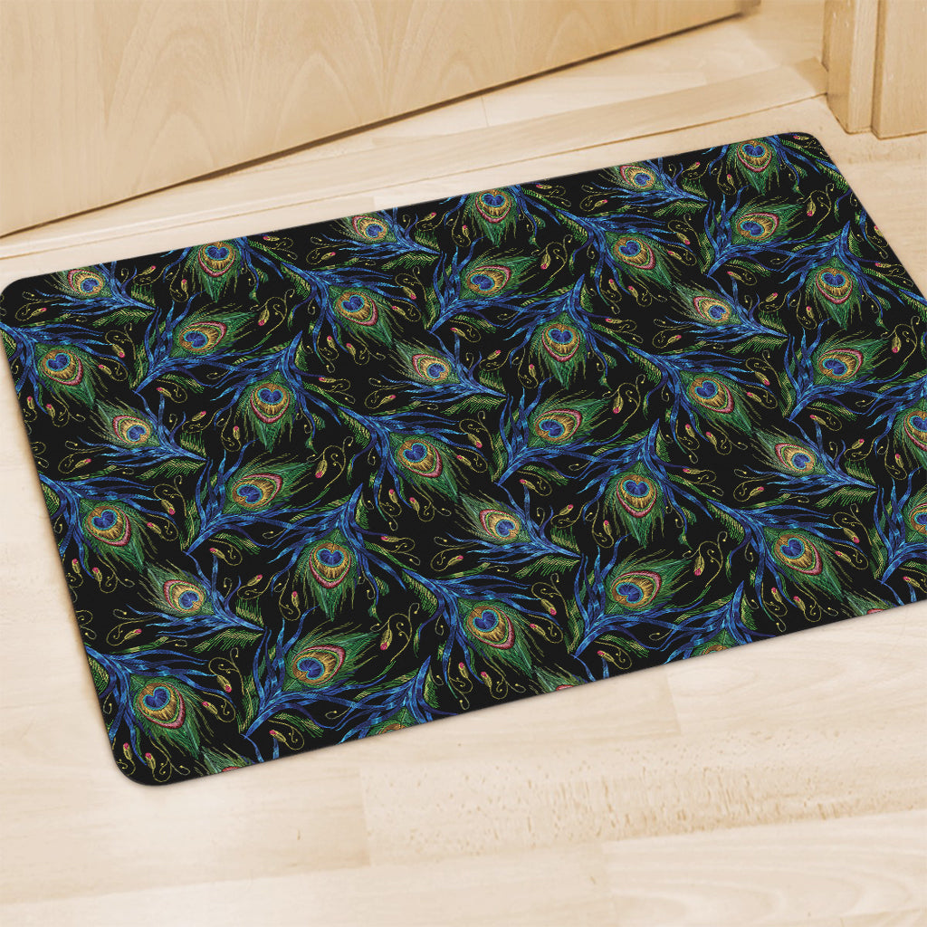 Embroidery Peacock Feather Print Polyester Doormat