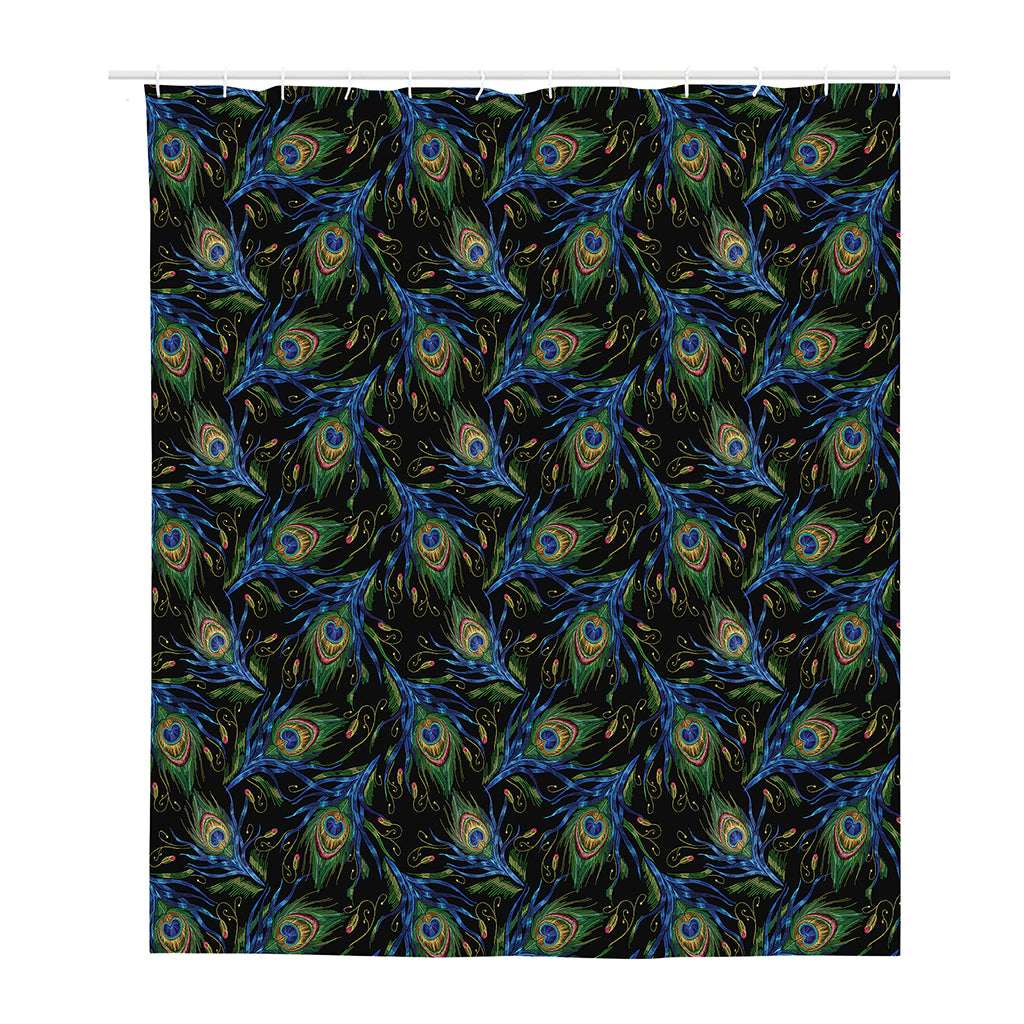 Embroidery Peacock Feather Print Polyester Shower Curtain