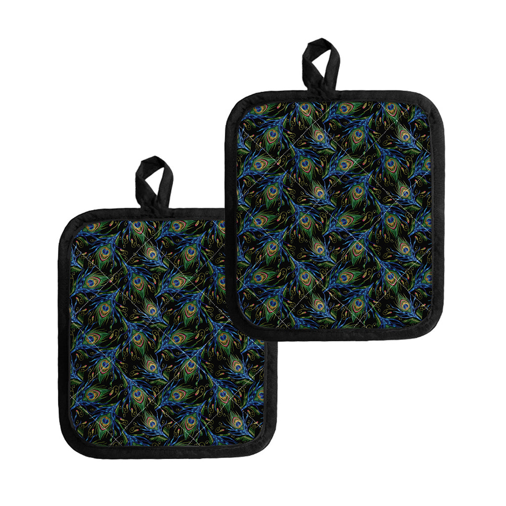 Embroidery Peacock Feather Print Pot Holders