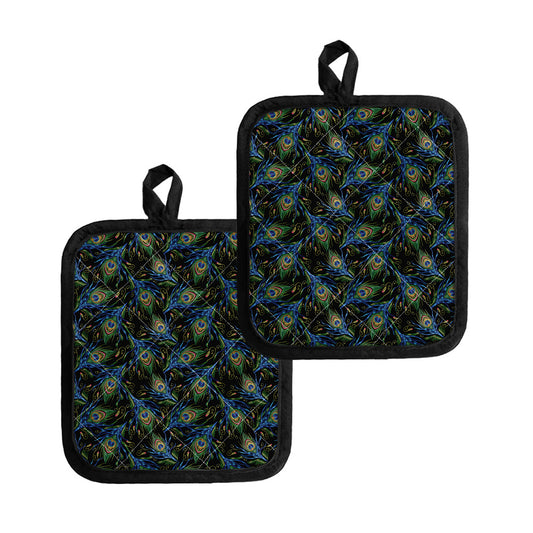 Embroidery Peacock Feather Print Pot Holders