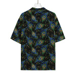 Embroidery Peacock Feather Print Rayon Hawaiian Shirt