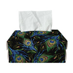 Embroidery Peacock Feather Print Rectangle Tissue Box Cover