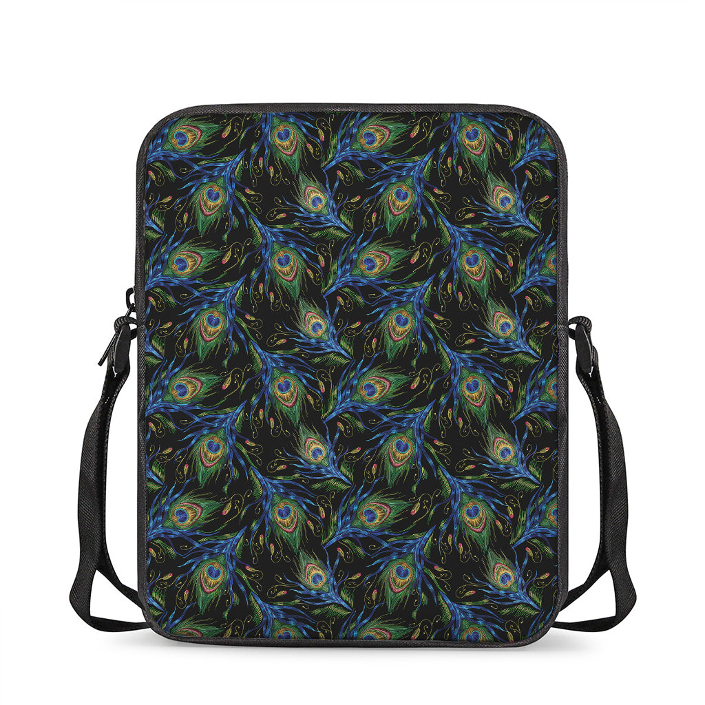 Embroidery Peacock Feather Print Rectangular Crossbody Bag