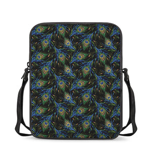 Embroidery Peacock Feather Print Rectangular Crossbody Bag