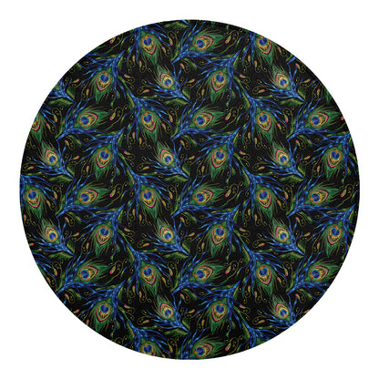 Embroidery Peacock Feather Print Round Blanket