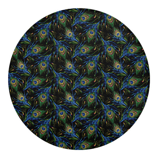 Embroidery Peacock Feather Print Round Blanket