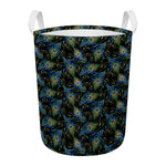 Embroidery Peacock Feather Print Round Laundry Basket