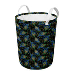Embroidery Peacock Feather Print Round Laundry Basket