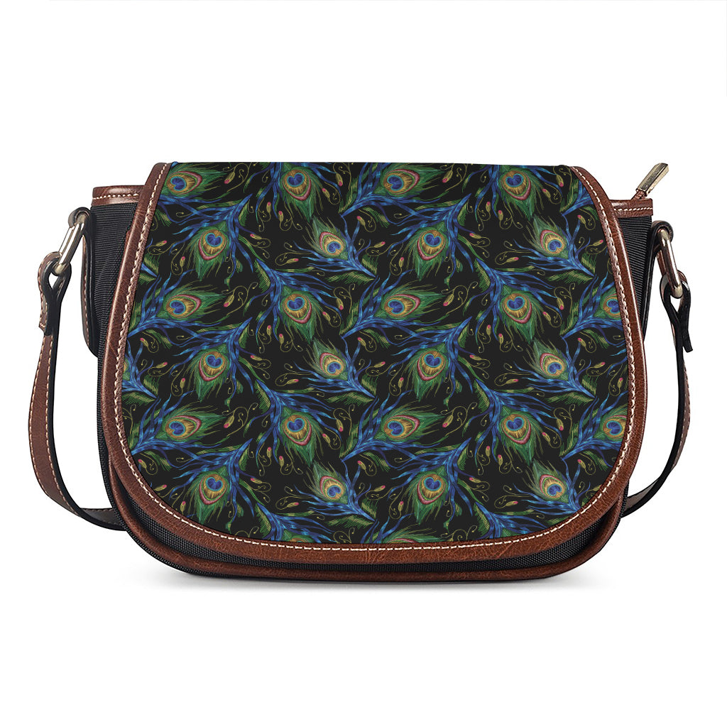 Embroidery Peacock Feather Print Saddle Bag