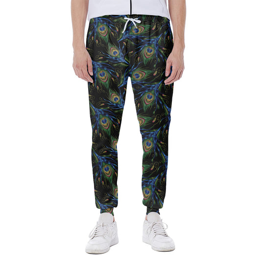 Embroidery Peacock Feather Print Scuba Joggers