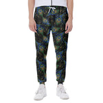 Embroidery Peacock Feather Print Scuba Joggers