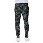 Embroidery Peacock Feather Print Scuba Joggers