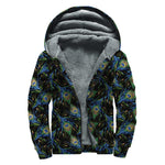 Embroidery Peacock Feather Print Sherpa Lined Zip Up Hoodie