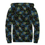 Embroidery Peacock Feather Print Sherpa Lined Zip Up Hoodie