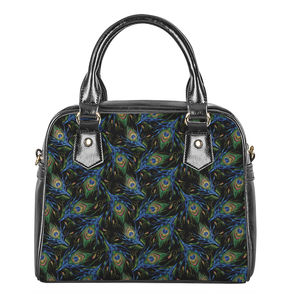 Embroidery Peacock Feather Print Shoulder Handbag