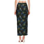 Embroidery Peacock Feather Print Side Slit Maxi Skirt