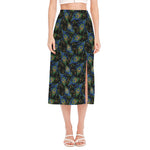 Embroidery Peacock Feather Print Side Slit Midi Skirt