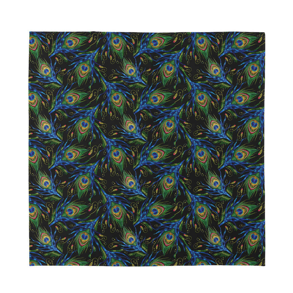 Embroidery Peacock Feather Print Silk Bandana