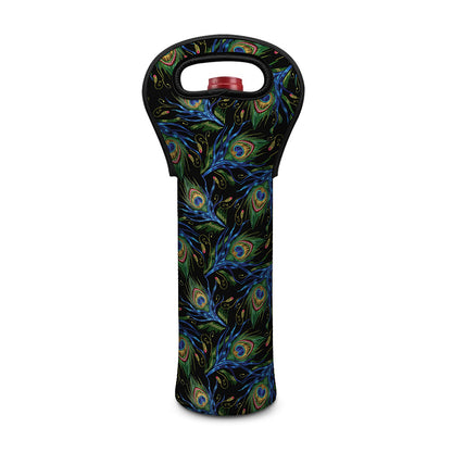 Embroidery Peacock Feather Print Single Neoprene Wine Tote
