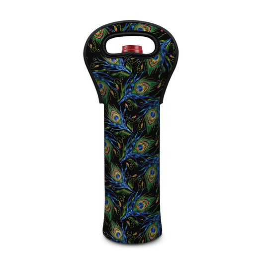 Embroidery Peacock Feather Print Single Neoprene Wine Tote