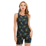 Embroidery Peacock Feather Print Sleeveless One Piece Swimsuit