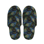 Embroidery Peacock Feather Print Slippers
