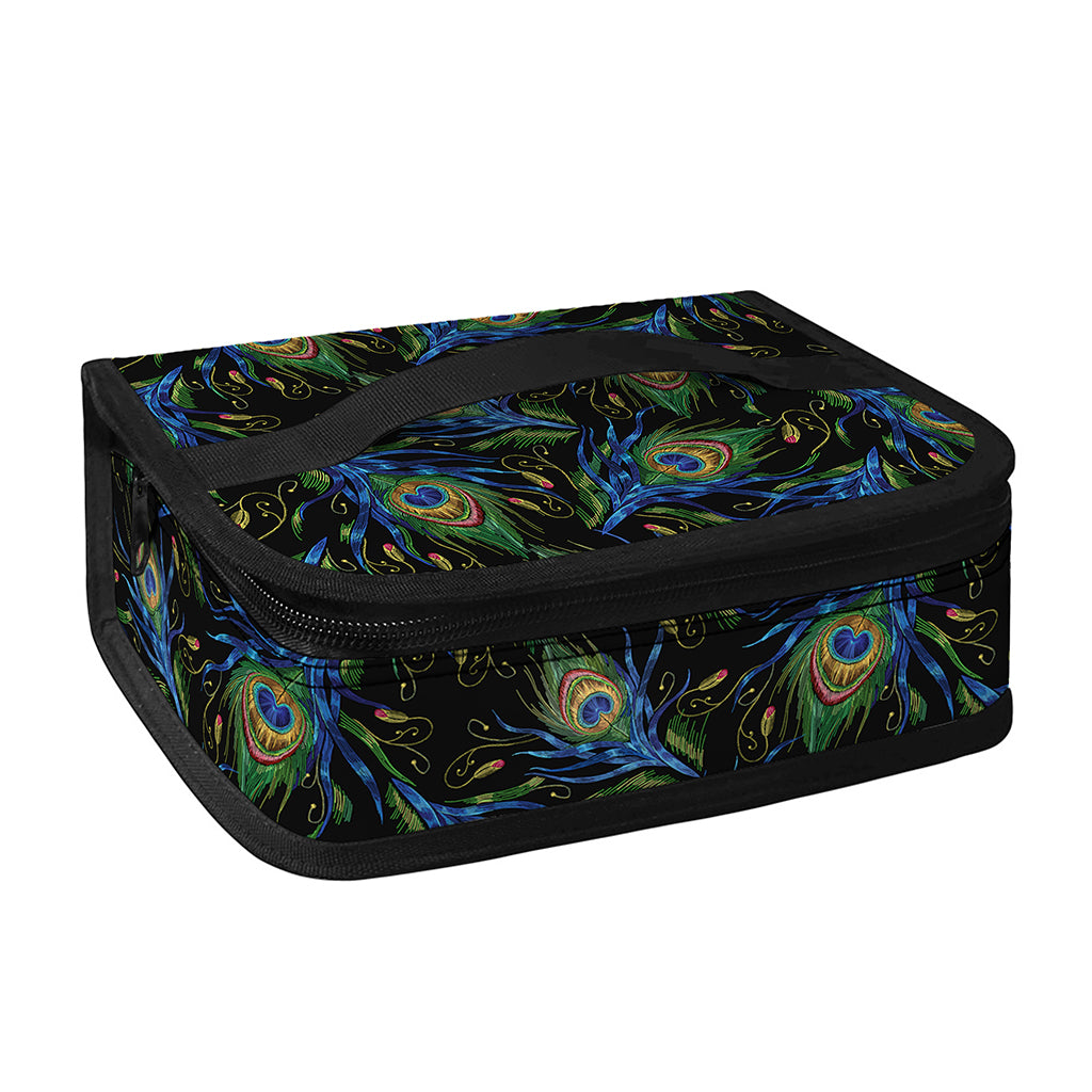 Embroidery Peacock Feather Print Small Lunch Bag