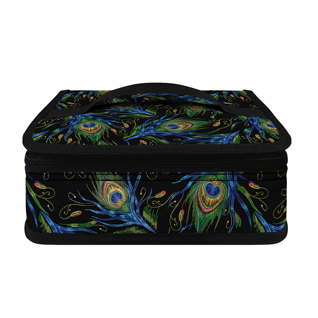 Embroidery Peacock Feather Print Small Lunch Bag