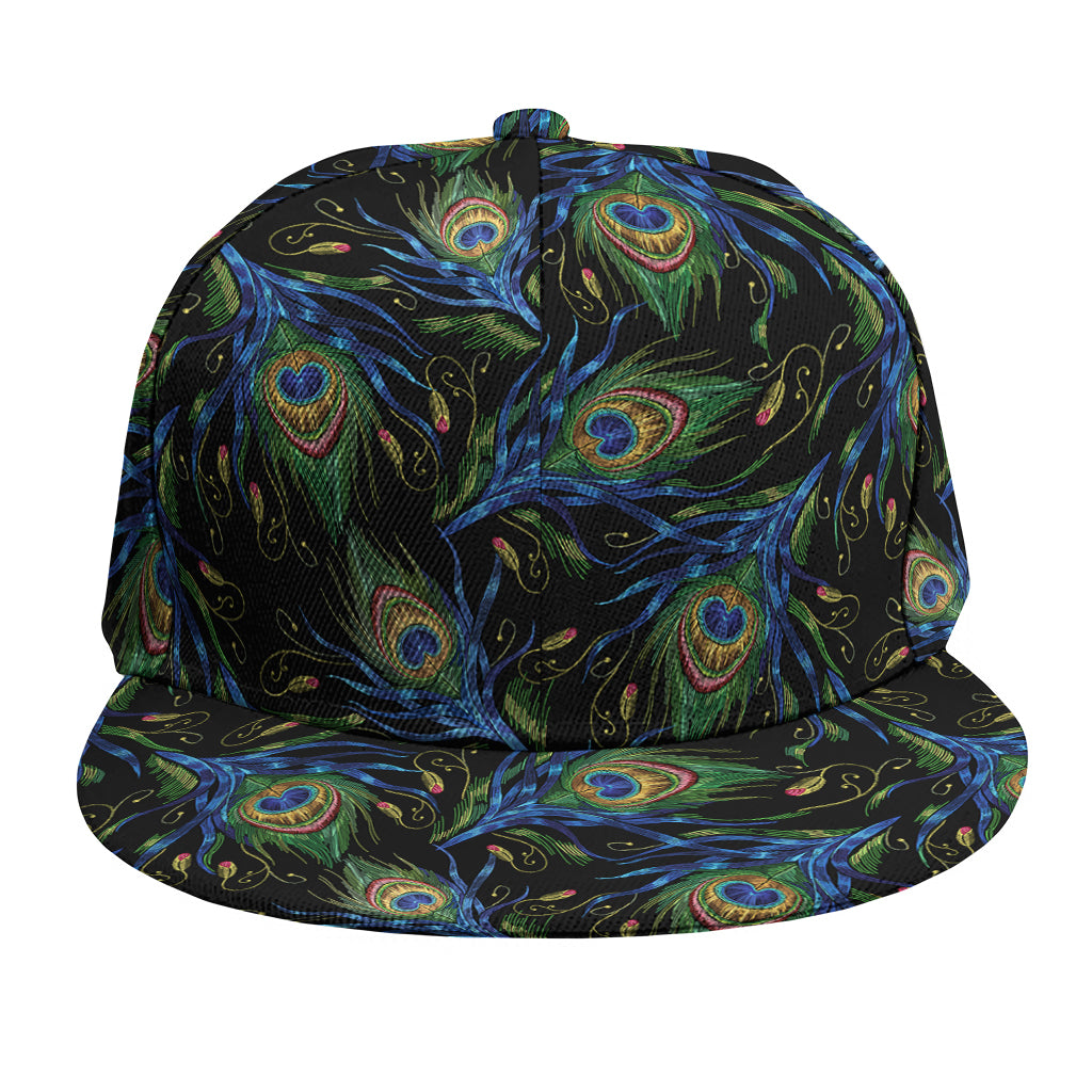 Embroidery Peacock Feather Print Snapback Cap