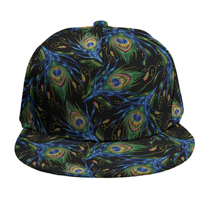 Embroidery Peacock Feather Print Snapback Cap
