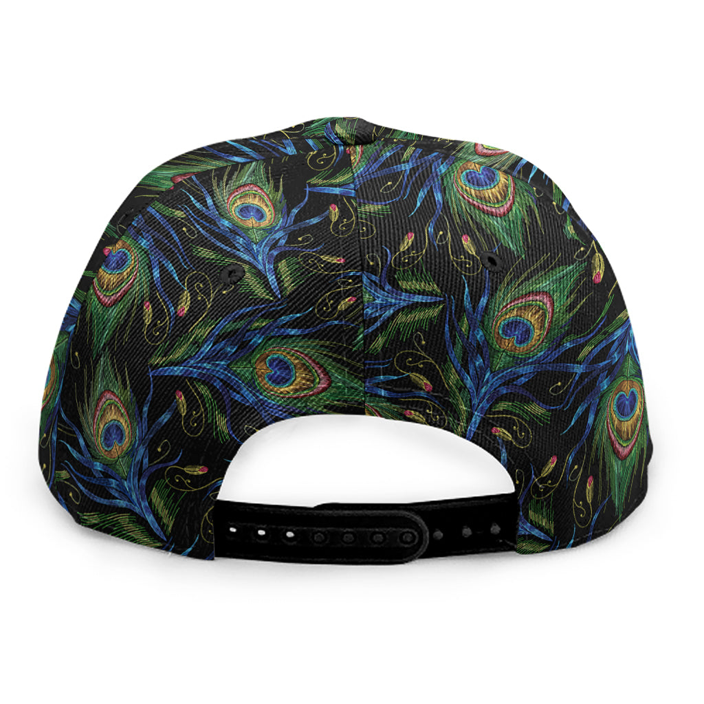 Embroidery Peacock Feather Print Snapback Cap