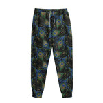 Embroidery Peacock Feather Print Sweatpants