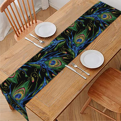 Embroidery Peacock Feather Print Table Runner