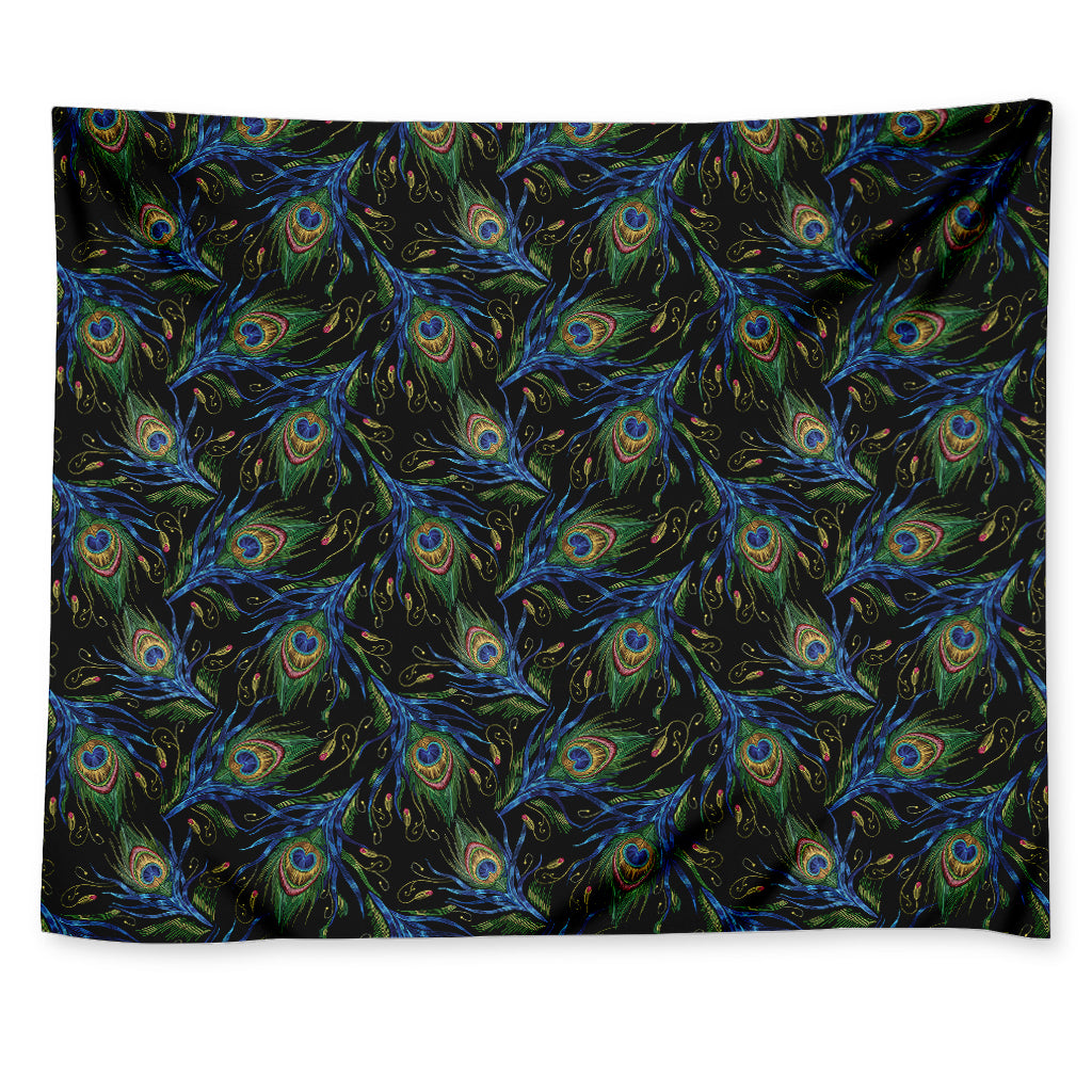 Embroidery Peacock Feather Print Tapestry