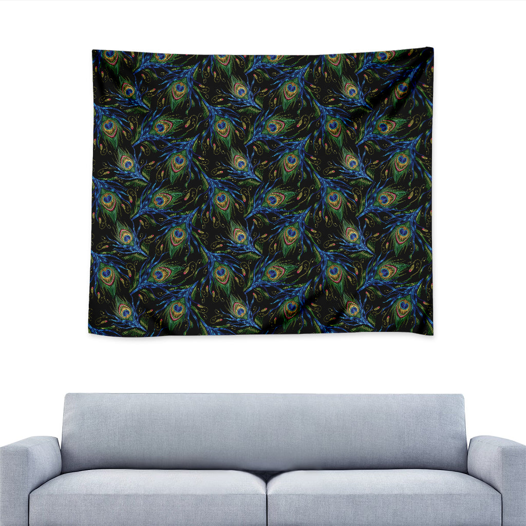 Embroidery Peacock Feather Print Tapestry