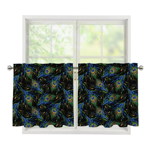 Embroidery Peacock Feather Print Tier Curtains