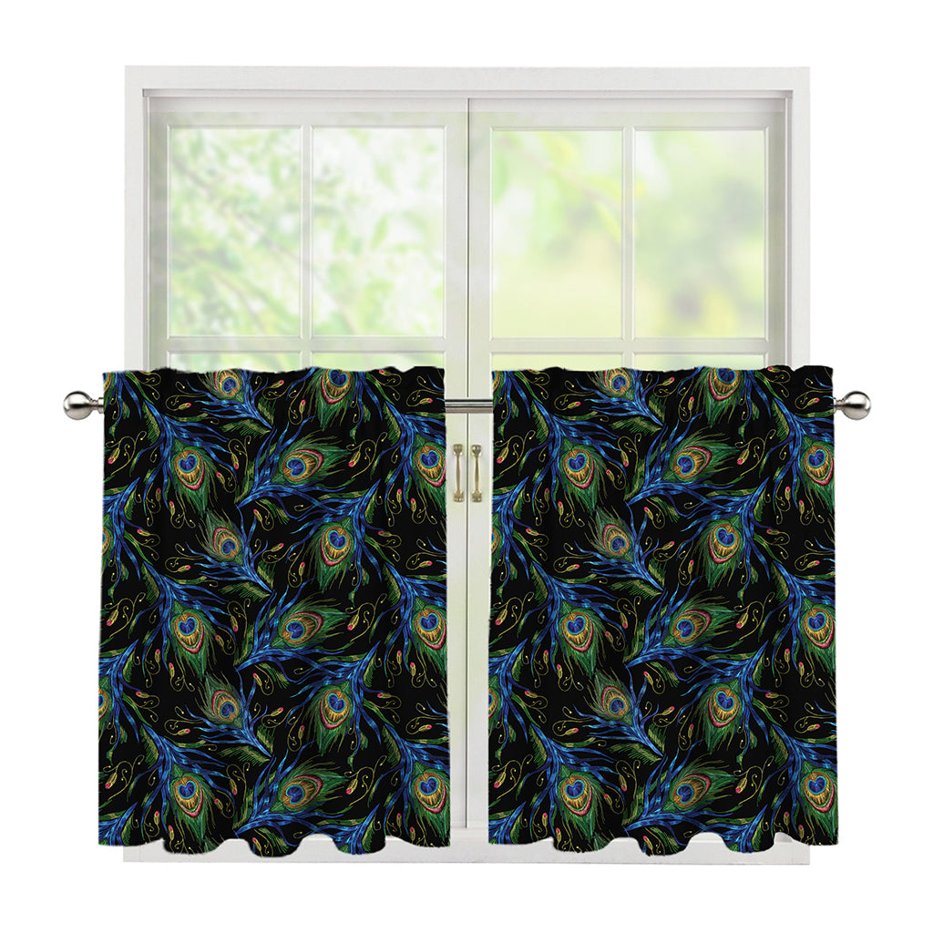 Embroidery Peacock Feather Print Tier Curtains