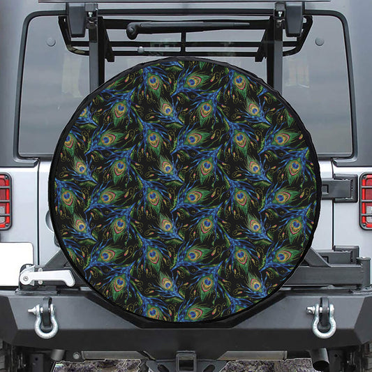 Embroidery Peacock Feather Print Tire Cover