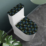 Embroidery Peacock Feather Print Toilet Lid And Tank Cover Set