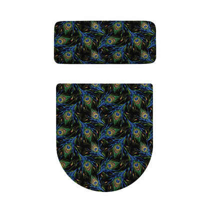 Embroidery Peacock Feather Print Toilet Lid And Tank Cover Set