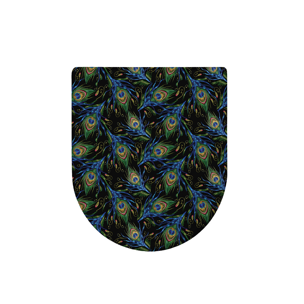 Embroidery Peacock Feather Print Toilet Lid Cover