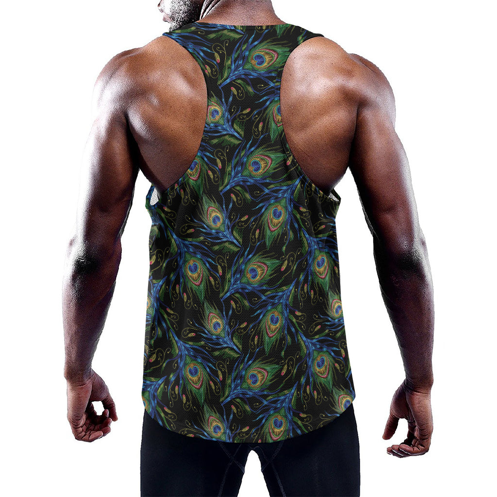 Embroidery Peacock Feather Print Training Tank Top