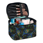 Embroidery Peacock Feather Print Travel Makeup Bag