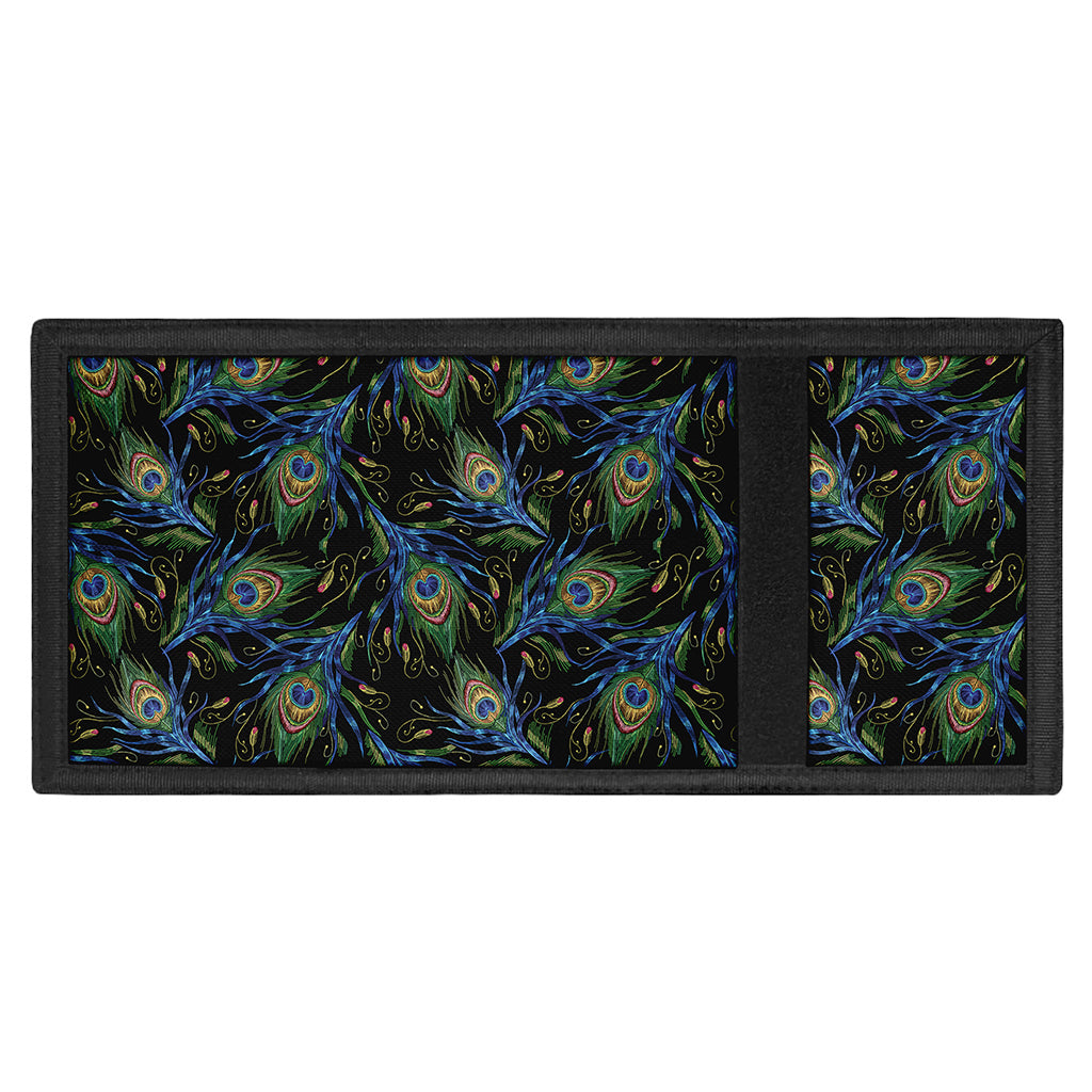 Embroidery Peacock Feather Print Trifold Wallet