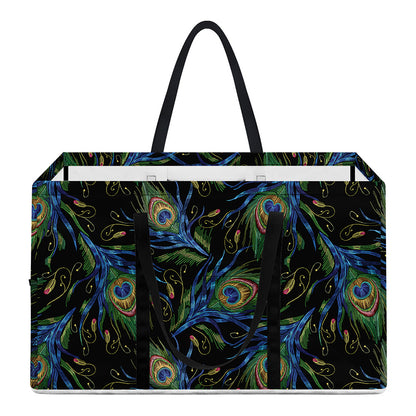 Embroidery Peacock Feather Print Utility Tote Bag