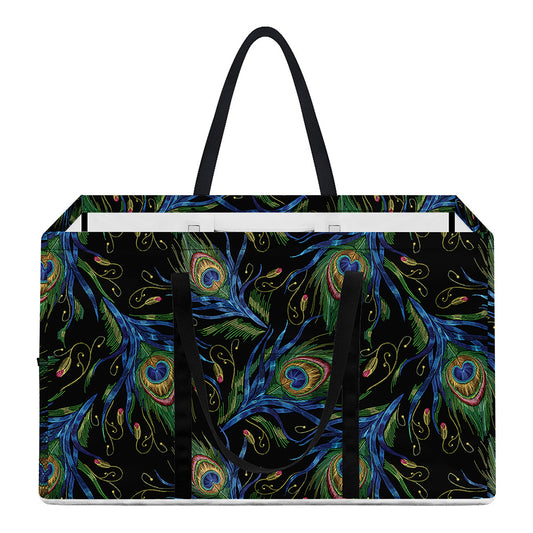 Embroidery Peacock Feather Print Utility Tote Bag