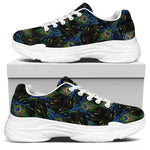 Embroidery Peacock Feather Print White Chunky Shoes